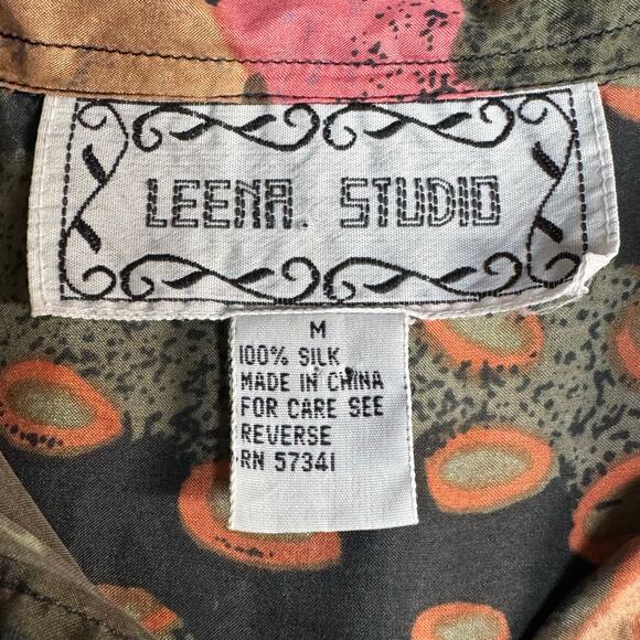 VTG Leena Studio Button Up Floral Boho Silk Sleeveless Blouse Women M Brown Pink - Picture 7 of 8